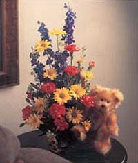 flower basket with teddy bear